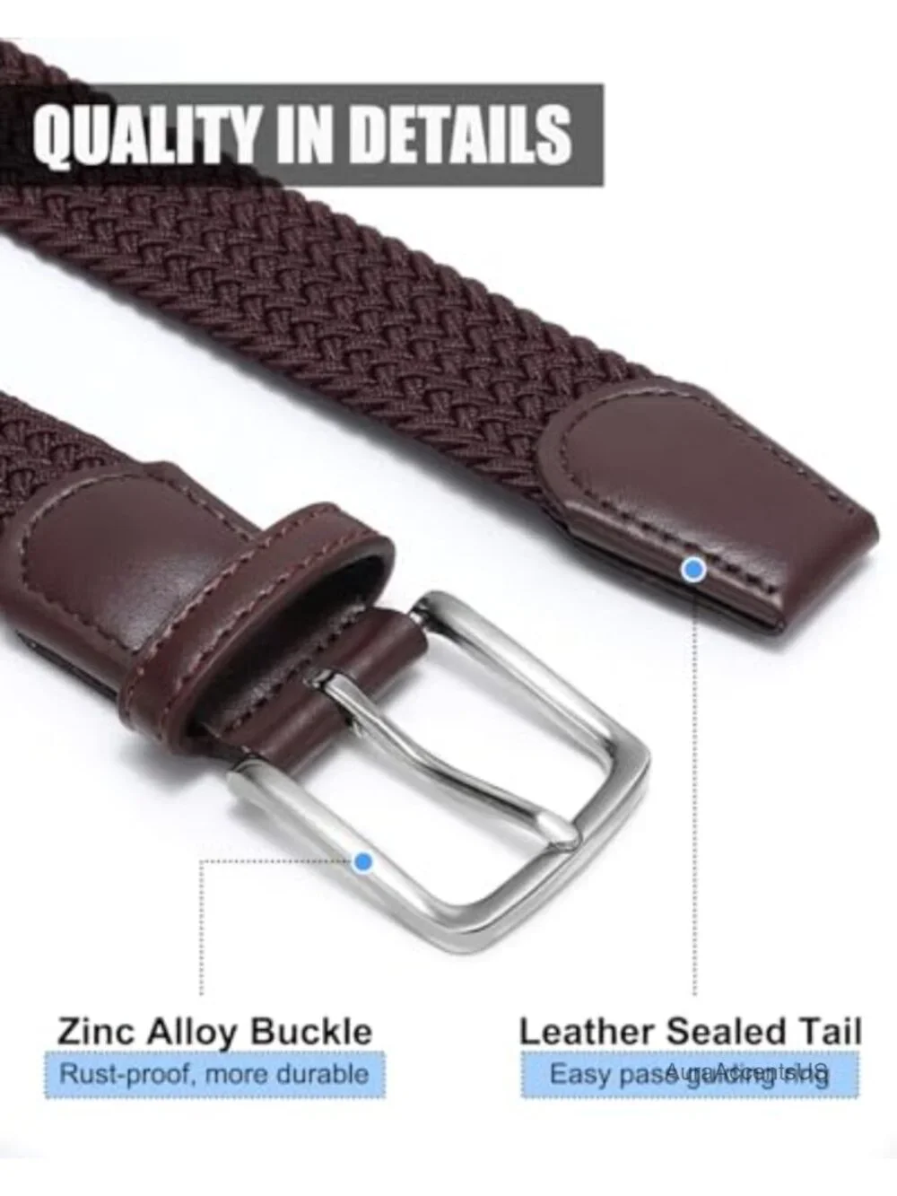 2 Pack Elastic Stretch Belts for Men Golf Casual No-Hole Adjustable Nylon